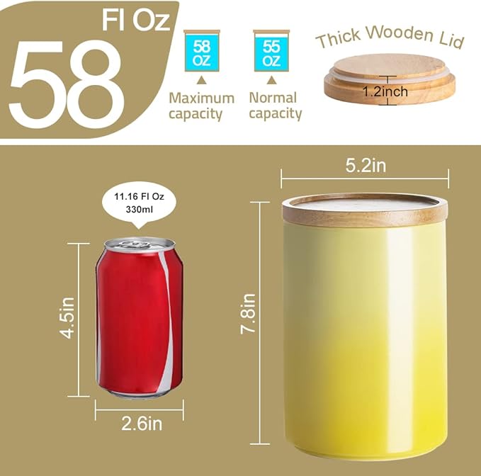 Sweejar Ceramic Food Storage Jar, Stackable Kitchen Canisters, Containers with Airtight Seal Wooden Lid for Serving Coffee Bean, Flour, Tea, Cookies, Spice and More - 58 Fl Oz (Gradient Blue)