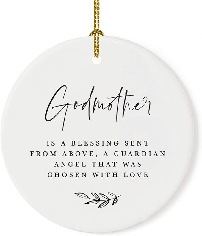 Andaz Press Round Ceramic Porcelain Christmas Ornament Collectible Godmother Gift, A Godmother is a Blessing Sent from Above, a Guardian Angel That was Chosen with Love, 1-Pack