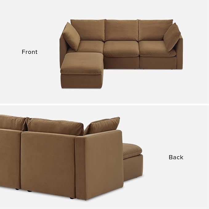 mopio Oversized Modular Sectional Sofa with Fully Removable Covers and Storage, Convertible U, L-Shaped and Sleeper Sectional, Modern Couches with Ottoman Chaise (Hazelnut Velvet, 4 Seats, L)