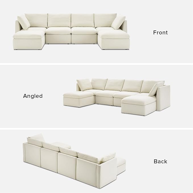 mopio Oversized Modular Sectional Sofa with Fully Removable Covers and Storage, Convertible U, L-Shaped and Sleeper Sectional, Modern Couches with Ottoman Chaise (Oat Fabric, 6 Seats, U)