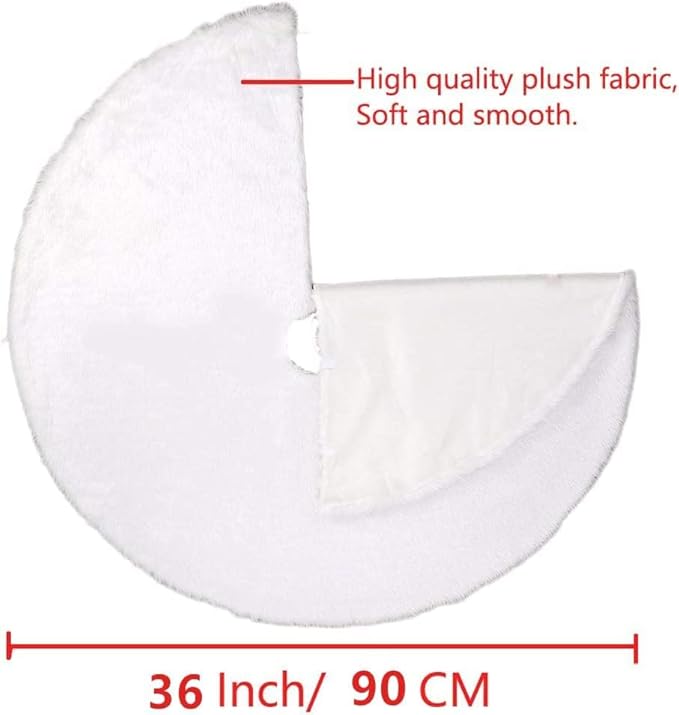 AISENO 24 Inch White Faux Fur Christmas Tree Skirt, Luxury Plush Tree Base Cover for Holiday Party and Home Christmas Decor