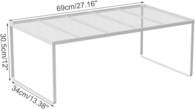 Kitchen Cabinet Storage Shelf Stackable Wire Spice Rack Organizer Heavy Duty Space Saver for Bathroom Bedroom Closet Laundry Room Office Countertop - White, Pack 1