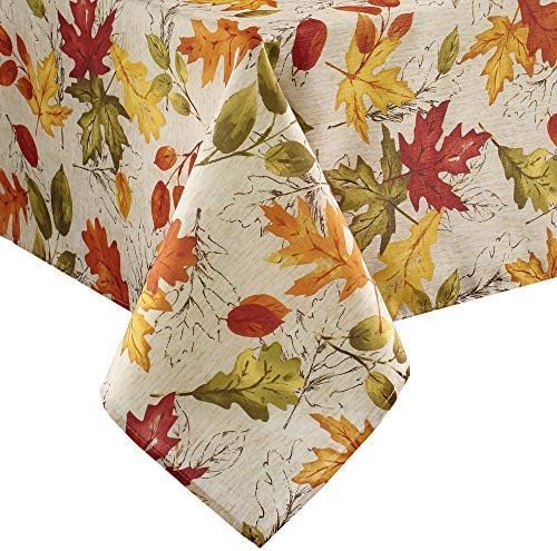 Elrene Home Fashions Autumn Leaves Fall Printed Wrinkle Resistant Tablecloth, Holiday Table Cover for Formal or Everyday Use, 60"x120" Oblong/Rectangle (Pack of 12)