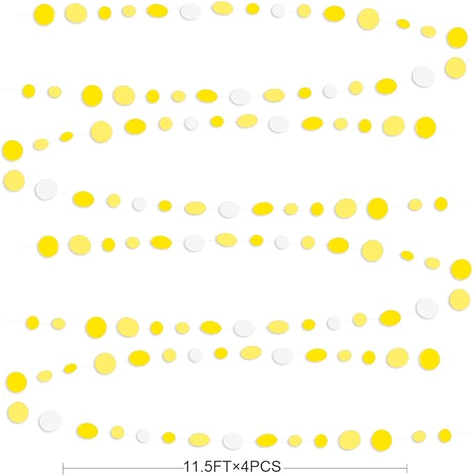 46 Ft Yellow White Circle Dots Garland Gradient Yellow Polka Dot Hanging Paper Streamer for Wedding Bridal Shower Birthday Baby Shower Engagement Bee Sunflower Lemon Theme Party Decorations Supplies