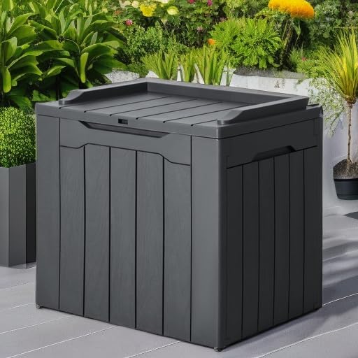 JUMMICO 31 Gallon Resin Deck Box Waterproof Indoor Outdoor Storage Boxes for Patio Furniture Cushions and Garden Tools (Gray)