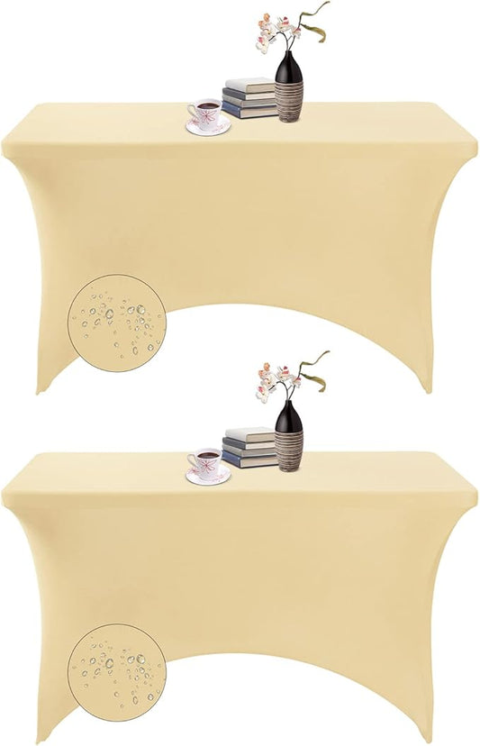 2Pack Spandex Waterproof Table Covers 4ft，Spandex 4ft Waterproof Table Cover for Party,Wedding, Banquet, and Events(Champagne)