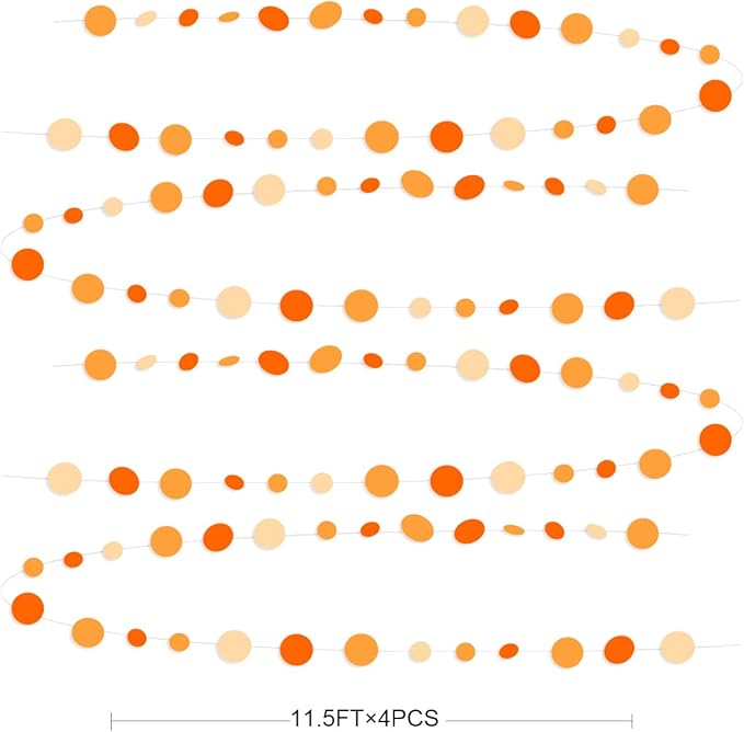 46 Ft Thanksgiving Fall Autumn Circle Dots Garland Gradient Orange Polka Dot Hanging Paper Streamer for Orange Wedding Bridal Shower Birthday Baby Shower Engagement Harvest Party Decorations Supplies