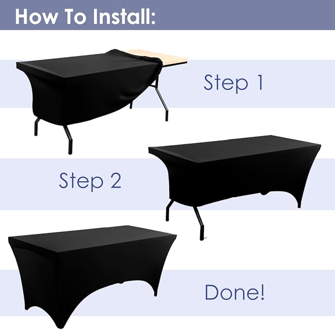 Craft And Party 2 Pack 6ft Black Spandex Tablecloth – Fitted Table Cloths – Stretch Tablecloth Universal Fit for Folding Tables – Wrinkle-Free, Washable – Ideal for Parties, Weddings, Events