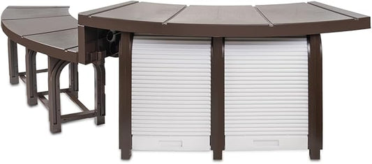 XtremepowerUS SPA Bench Set with Storage & Roller Shades – 2 Medium & 2 Tall Benches, Brown, 400 lbs Capacity, Outdoor Use