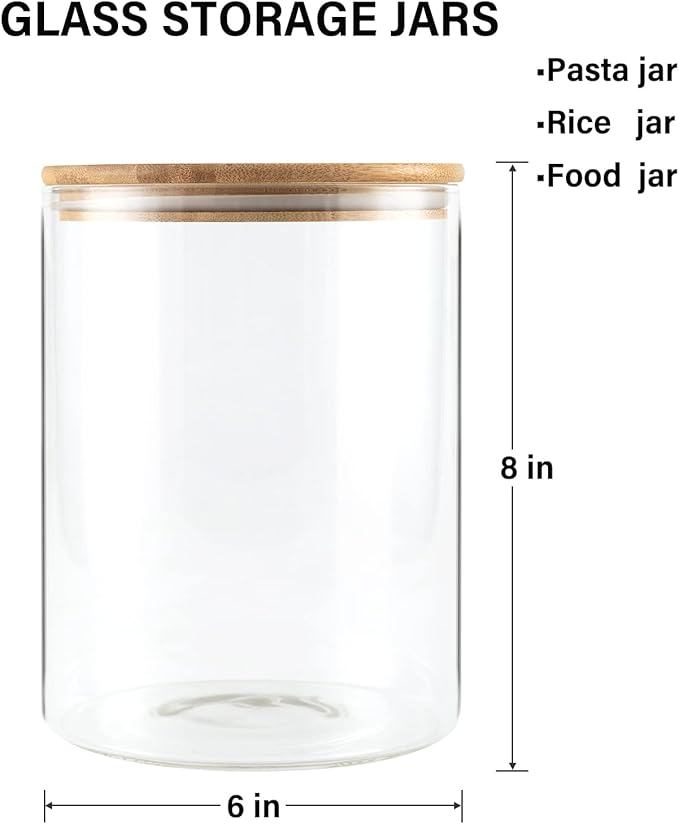 Food Storage Jars,2pack-105 Ounces3100ML -Stackable Glass Storage Containers Clear Glass Food Canister with Bamboo Lid Airtight For Serving Tea, Coffee, Flour, Sugar, Candy, Cookie, Spice and More