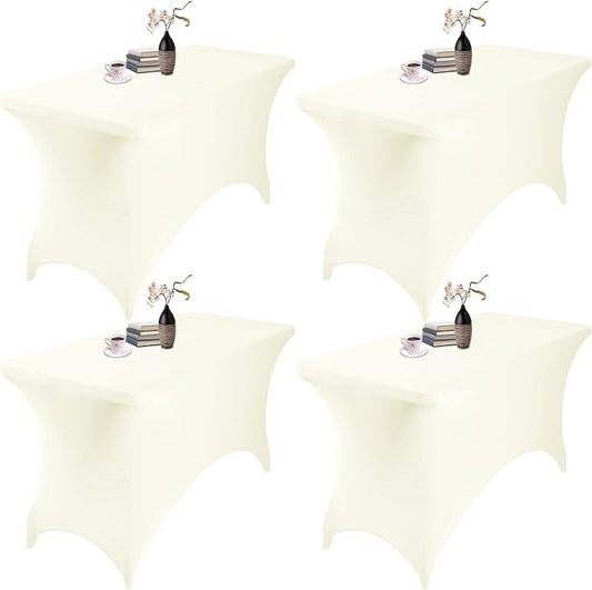 4Pack Spandex Waterproof Table Covers 4ft，Spandex 4ft Waterproof Table Cover for Party,Wedding, Banquet, and Events(Ivory)