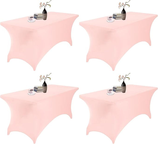 4Pack Spandex Waterproof Table Covers 6ft，Spandex 6ft Waterproof Table Cover for Party,Wedding, Banquet, and Events(Blush Pink)