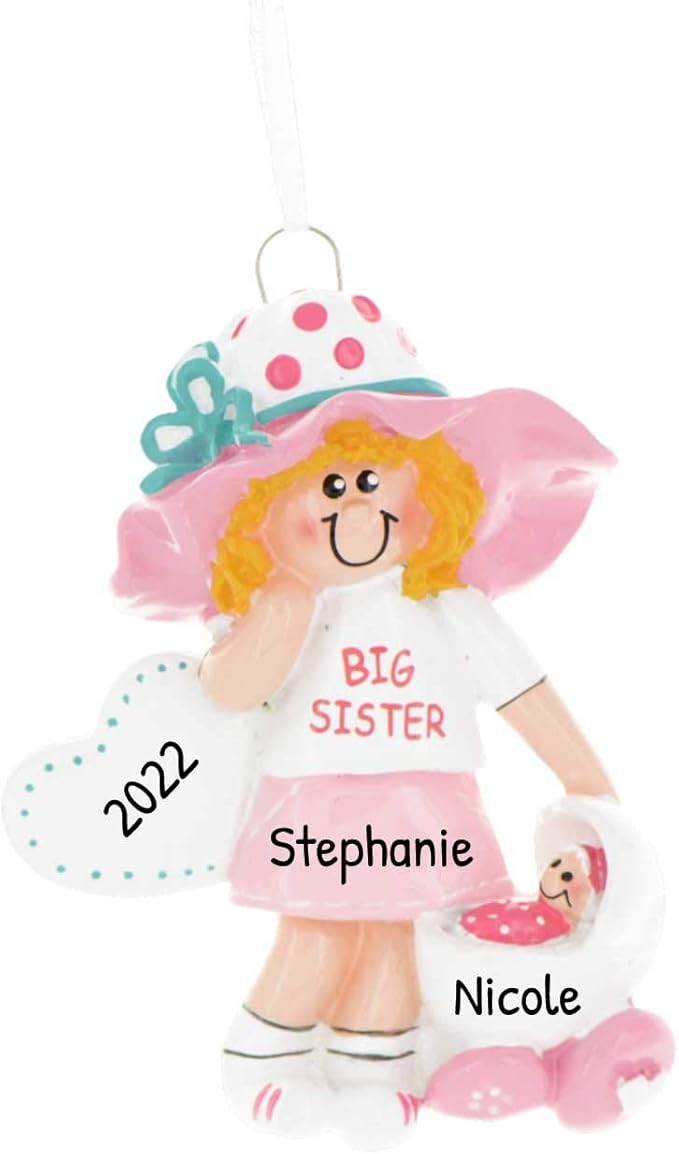 3D Toddler Ornaments for Christmas Tree 2025 - Brunette Big Sister Stroller Ornament for Kids Ornament for Girl Personalized Christmas Ornaments for Kids Gifts for Girls Toddler Girl Decorations