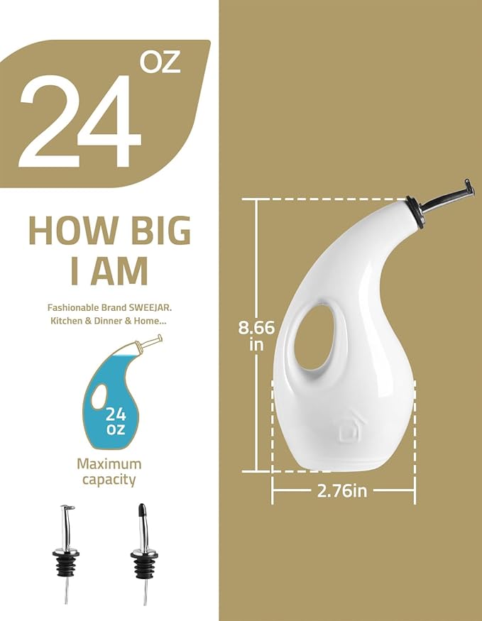 Sweejar Ceramic Olive Oil Dispenser Bottle,24 Oz Opaque Cruet Protects EVOO Oil to Reduce Oxidation, Suitable for Storage Vinegar, Coffee Syrups, Liquids (Gray)