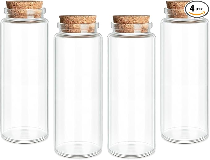 JIUYUE 4 pcs 150 ml Small Glass Cork Bottles,Storage Bottles for Liquids(5.07 oz-1.85x4.72 inch)