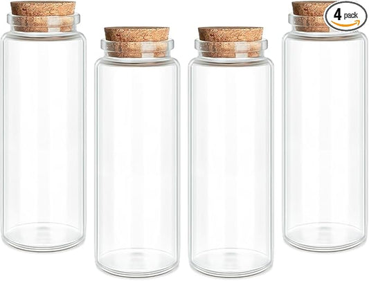JIUYUE 4 pcs 150 ml Small Glass Cork Bottles,Storage Bottles for Liquids(5.07 oz-1.85x4.72 inch)