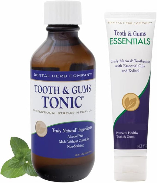 Dental Herb Company - Tooth & Gums Tonic (18 oz.) Mouthwash and Essentials Paste (Kit) - Truly Natural - Alchohol and Fluoride Free. Controls Bleeding and inflamed Gums and relieves Dry Mouth.