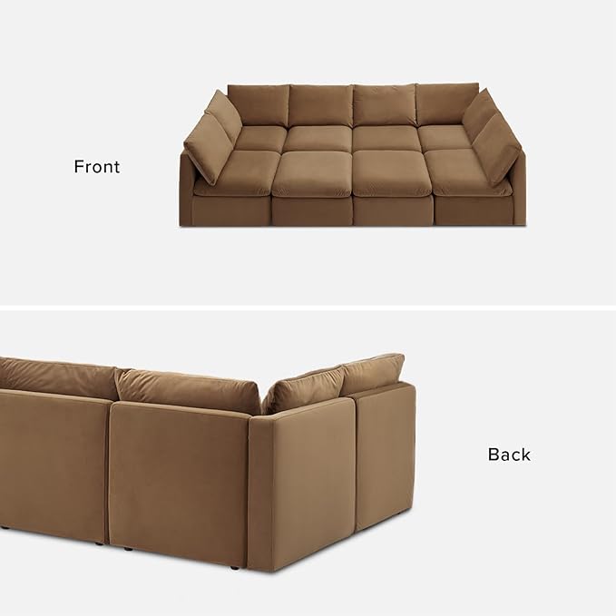 mopio Oversized Modular Sectional Sofa with Fully Removable Covers and Storage, Convertible U, L-Shaped and Sleeper Sectional, Modern Couches with Ottoman Chaise (Hazelnut Velvet, 8 Seats, Sleeper)