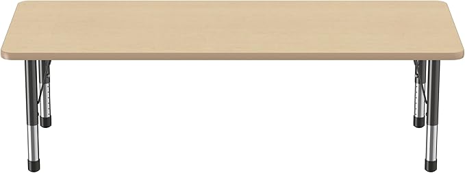 Factory Direct Partners FDP Rectangle Activity School and Classroom Kids Table (30 x 72 inch), Chunky Toddler Leg, Adjustable Height 15-24 inches - Maple Top and Maple Edge