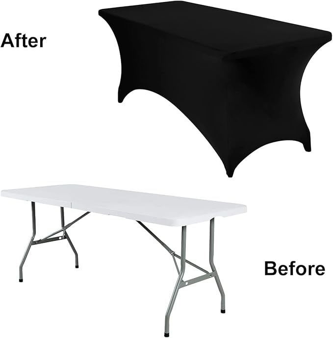2Pack Spandex Waterproof Rectangular Table Covers, 6FT, Black, Stretchable, Stain Resistant, All-Season, Tablecloth for Party, Wedding, Banquet, Events