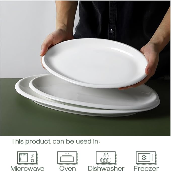 DOWAN Large Serving Platter, 16"/14"/12" Oval Platters Oven Safe, White Serving Plates for Wedding Decor, Ceramic Serving Dish for Entertaining Food, Set of 3