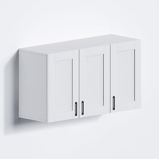 White Laundry Room Cabinets and Storage with 3 Doors and Utility Adjustable Shelf，Gabinetes Para Cocina Cupboard Kitchen Organizers and Storage Pantry Wall Mounted 12.4"D x 35.4"W x 19.7"H