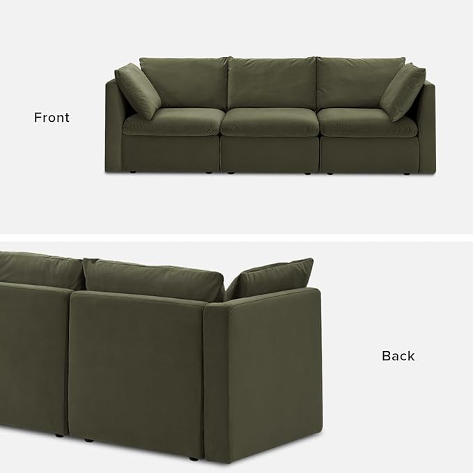 mopio Oversized Modular Sectional Sofa with Fully Removable Covers and Storage, Convertible U, L-Shaped and Sleeper Sectional, Modern Couches with Ottoman Chaise (Olive Green Velvet, 3 Seater)