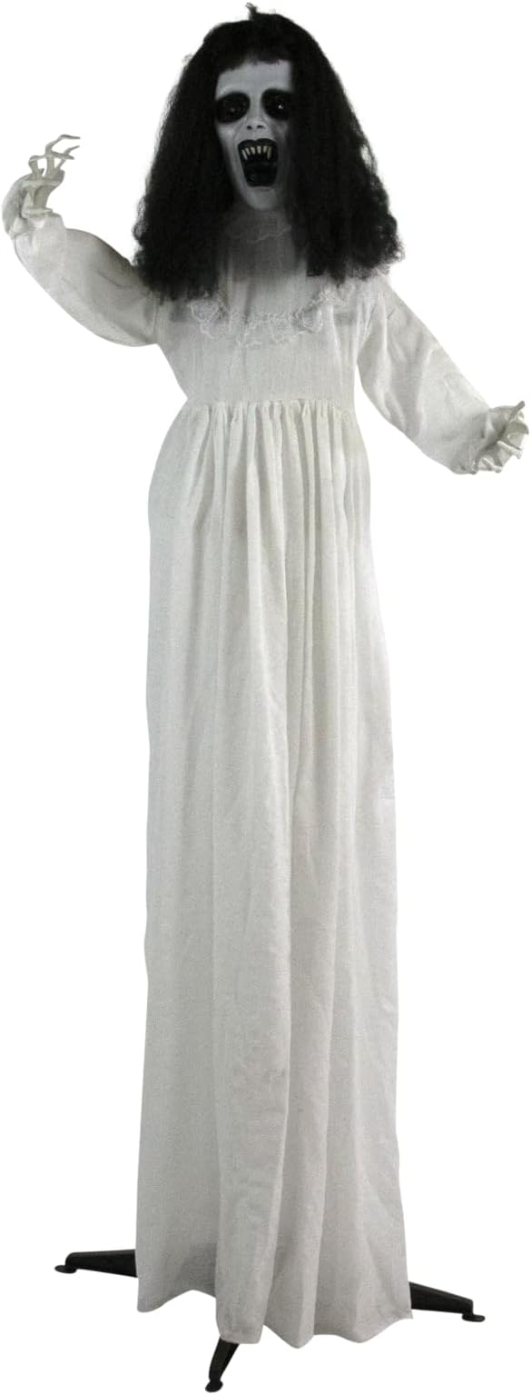 Haunted Hill Farm Life-Size Scary Demon Bride Halloween Animatronic with Touch Activated Lights and Sound, Battery Operated Indoor or Covered Outdoor Halloween Decorations for Home or Haunted House