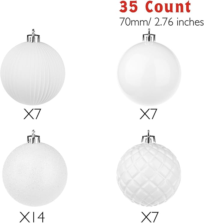 Every Day is Christmas Ornaments, Shatterproof Christmas Tree Ornament Set, Christmas Balls Decoration 35 Count (2.75"/70mm, Cream)