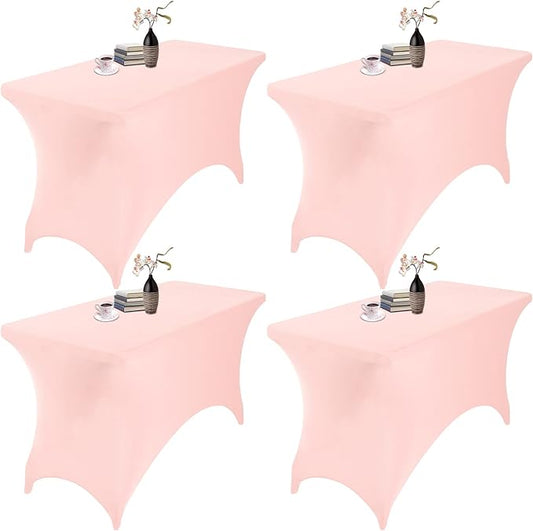 4Pack Spandex Waterproof Table Covers 4ft，Spandex 4ft Waterproof Table Cover for Party,Wedding, Banquet, and Events(Blush Pink)