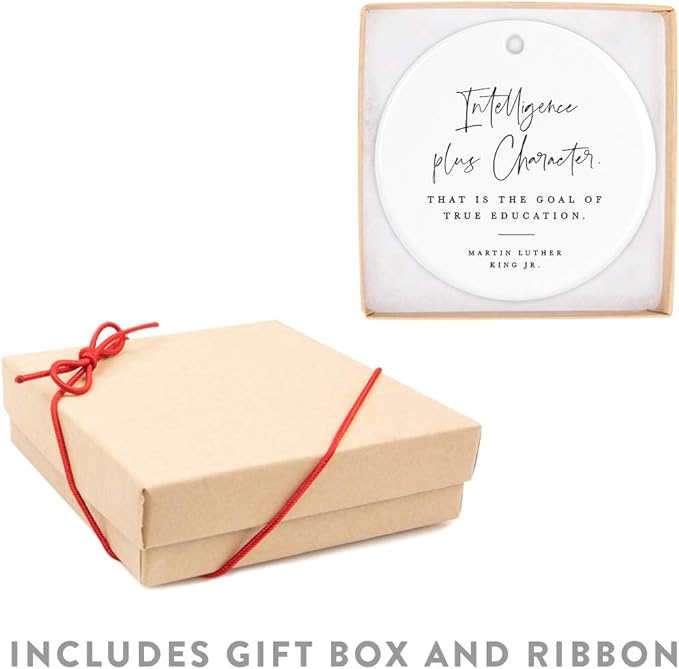 Andaz Press Round Ceramic Porcelain Christmas Tree Ornament for Teacher Thank You Appreciation Gift, Intelligence Plus Character. That is The Goal of True Education, Martin Luther King Jr., 1-Pack