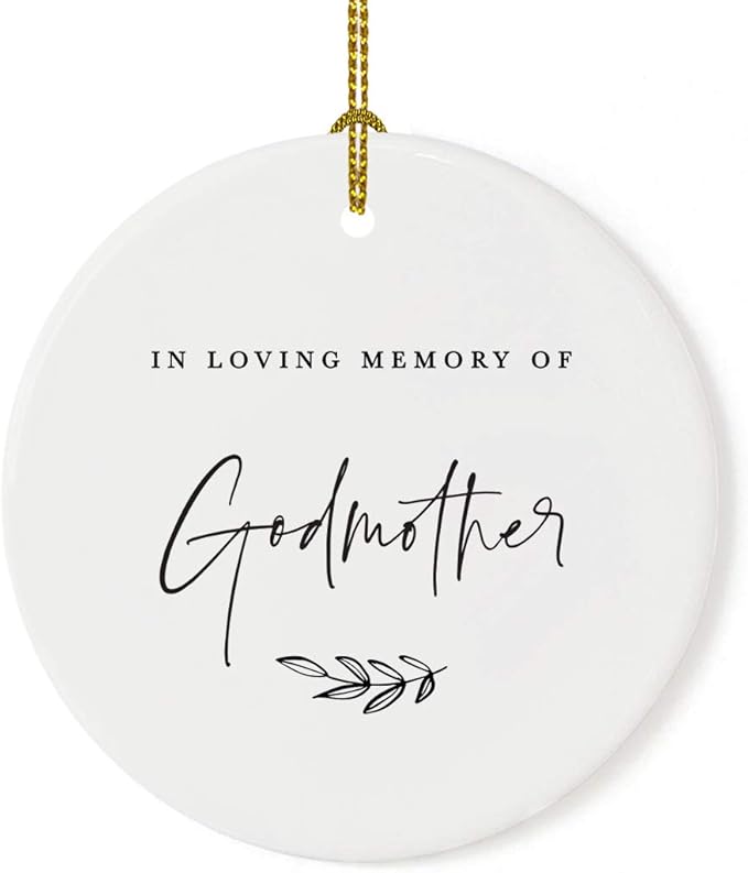 Andaz Press Round Ceramic Porcelain Christmas Tree Ornament Keepsake Collectible Godmother Bereavement Memorial Gift, in Loving Memory of My Godmother, 1-Pack
