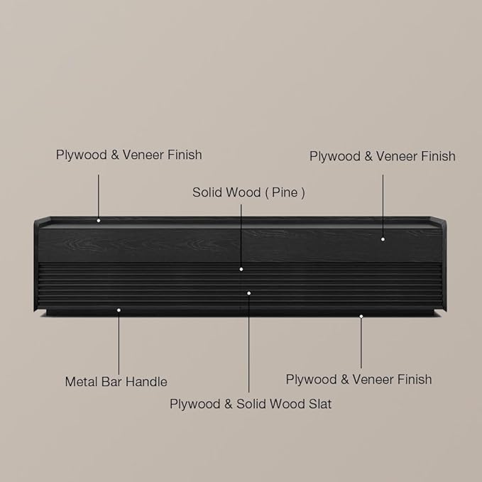 POVISON Fully-Assembled Mid Century Modern TV Stand, 94.49" Wood Media Console with Adjustable LED Light, Entertainment Center with Storage for Living Room