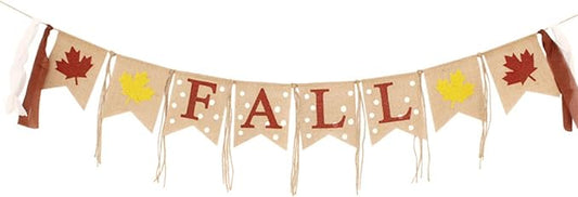 Happy Fall Burlap Banner, Fall Sign Rustic Maple Leaf Flag Natural Fall Harvest Banner for Autumn Home Party School Party Thanksgiving Day Decoration