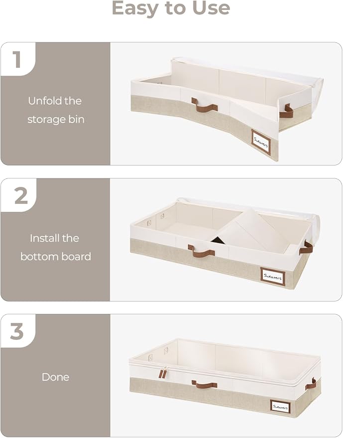 StorageWorks Large Under Bed Storage Containers with Handles and Label Holder, 2 Pack Ultra-thick Fabric Underbed Bins, Closet Organizer for Clothes, Blankets, Sweater