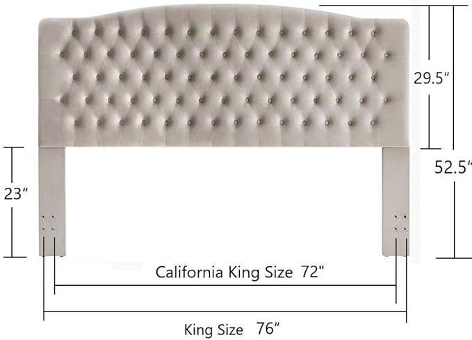 24KF Upholstered Tufted Button Velvet Headboard,Comfortable Fashional Headboard King/CA King Size,Taupe