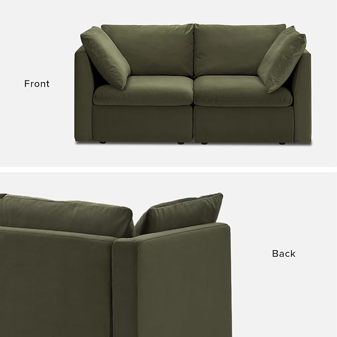 mopio Oversized Modular Sectional Sofa with Fully Removable Covers and Storage, Convertible U, L-Shaped and Sleeper Sectional, Modern Couches with Ottoman Chaise (Olive Green Velvet, Loveseat)