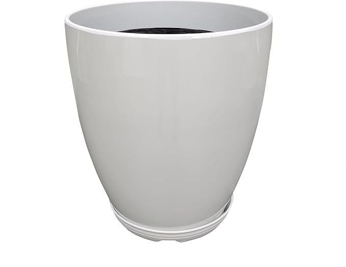 FixtureDisplays® 11.8" Diameter 11.8" Tall White Plant Pots, Plastic Flower Pots with Drainage Holes and Saucers for Indoor and Outdoor 15748-NF