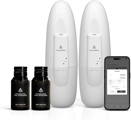 AromaPlan Authentic 2025 Upgraded Plug in Waterless Diffuser (2 Fragrances Included)-Cold Air & Nanotechnology Diffusers for Home & Office- Silent Wall Diffuser Plug in (2 Devices +2 Scents)