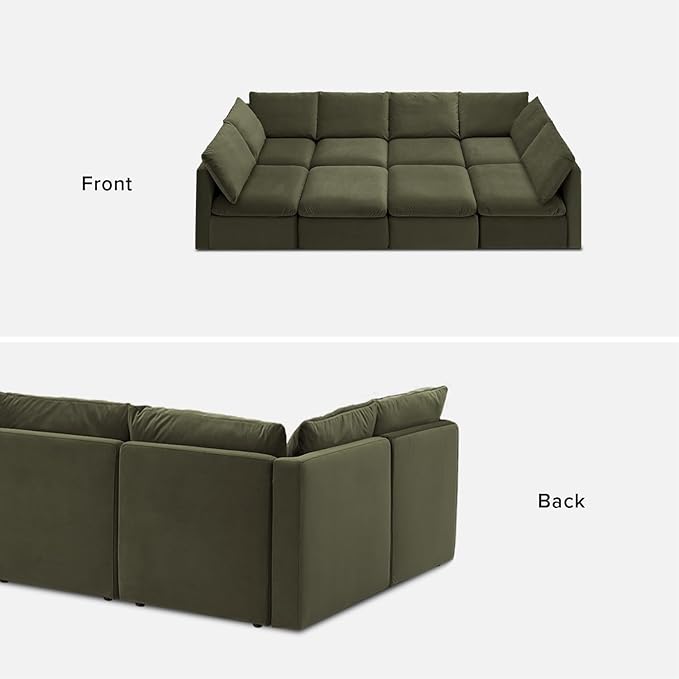 mopio Oversized Modular Sectional Sofa with Fully Removable Covers and Storage, Convertible U, L-Shaped and Sleeper Sectional, Modern Couches with Ottoman Chaise (Olive Green Velvet, 8 Seats, Sleeper)