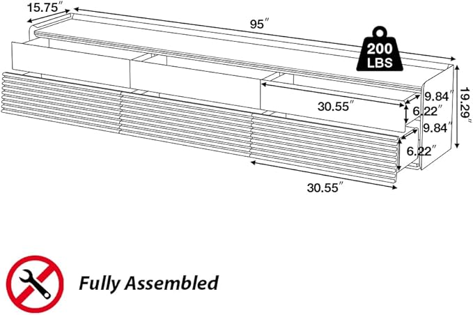 POVISON Fully-Assembled Mid Century Modern TV Stand, 94.49" Wood Media Console with Adjustable LED Light, Entertainment Center with Storage for Living Room