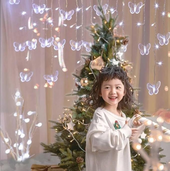 Butterfly Curtain Fairy Lights USB Plug in, 8 Modes 96 LED 11.5FT Firefly Window Twinkle Timer String Lights with Remote for Bedroom Patio Christmas Wedding Party Decoration (Pure White)