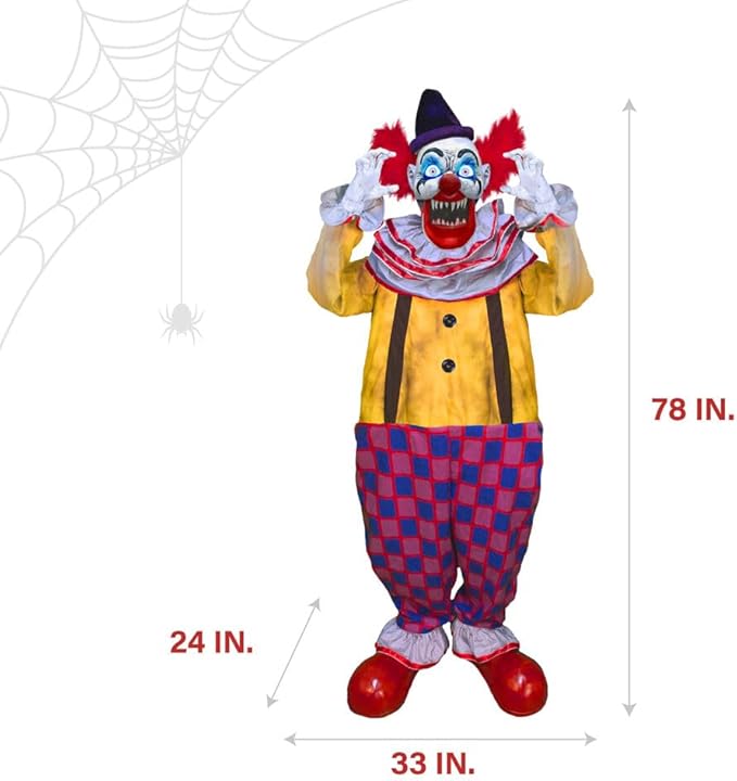 Haunted Hill Farm Motion-Activated Startling Arms Clown by Tekky, Talking Scare Prop Halloween Animatronic for Indoor or Covered Outdoor Creepy Halloween Decorations, Plug-in or Battery Operated