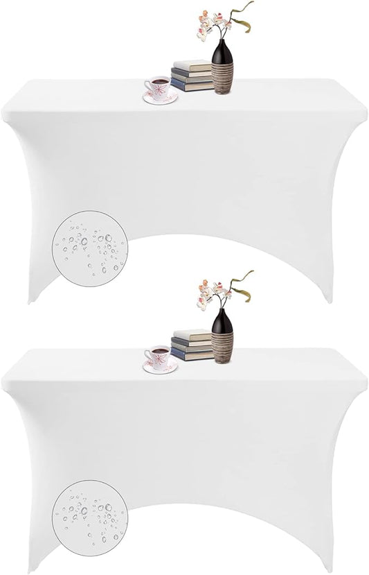2Pack Spandex Waterproof Table Covers 4ft，Spandex 4ft Waterproof Table Cover for Party,Wedding, Banquet, and Events(White)