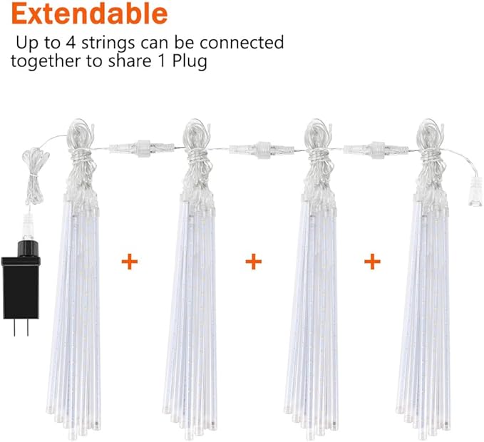 4 Pack Meteor Shower Rain Lights - 20in, 40 Tube, 1440 LEDs Icicle Lights for Xmas, Halloween, Wedding, Party, Tree, Holiday Decoration, Warm White