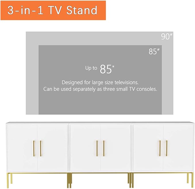 LYNSOM TV Stand for 85 Inch TV, Wood Entertainment Center with Storage Cabinet, TV Cabinet Black, Long Console Table for Living Room, Bedroom