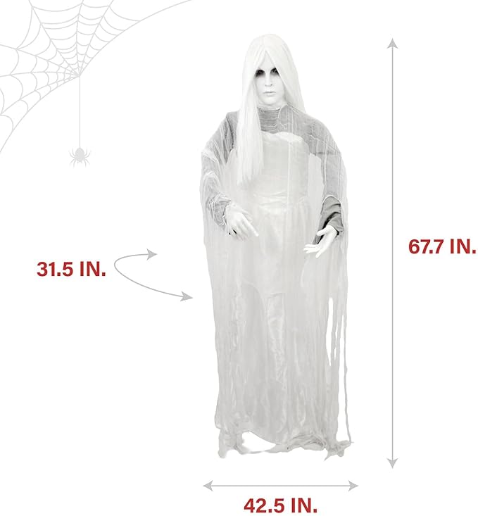 Haunted Hill Farm Rising Ghost Woman by Tekky, Battery-Operated, Sound Activated Animatronic with Sound Effects for Indoor or Covered Outdoor Creepy Halloween Decoration