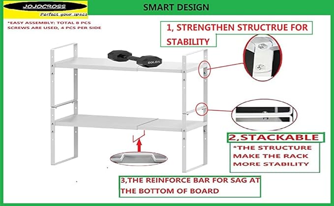 Expandable,Stackable Spice Rack,Seasoning Organizer and Storage,Spices Jar Racks for Cabinet,Countertop, Metal Pantry, Cupboard,Laundry Storages,Heavy Duty(1 Pack/Medium/White)