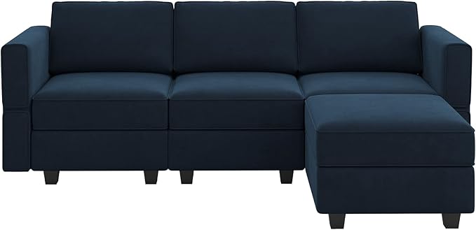 Belffin Convertible Sectional Sofa with Chaise Velvet L Shaped Sofa Couch Modular Sectional Sofa with Storage Blue