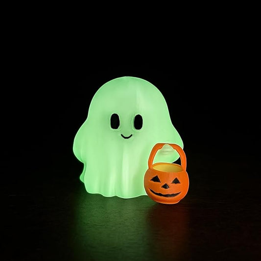 Halloween Ghost Figurine, Funny Glow in The Dark Spooky Resin Ghost with Pumpkin Basket Statue, Cute Decor for Halloween Decorations Indoor, Porch Indoor Home Decor Gifts